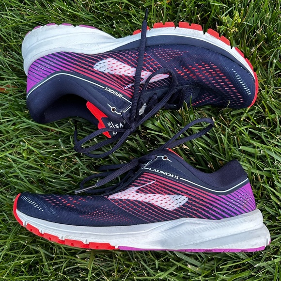 Brooks Launch 9 Women Running Shoes - Navy Blue / Orange / Purple - Picture 3 of 7
